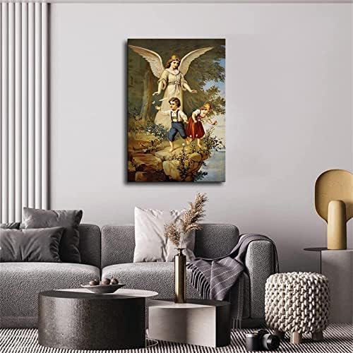 Дева Мария е Ангел-Пазител и Малкия Исус Снимка на Плакат, Картина на Платното за Печат Стенно Изкуство, Начало Декор на Открито.