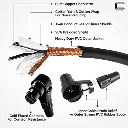 Балансиран XLR кабел от щепсела до правоъгълна контакт - 1 фут Черно - Професионален 3-пинов конектор за микрофон за свързване на