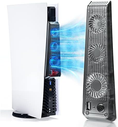 Вентилатор за Охлаждане NICEMOVIC PS5 за аксесоари PS5, Обновен на вентилатора за охлаждане на PS5 с три мощни 6000-скоростни вентилатори, led светлини и USB-порт, Ефективна систе
