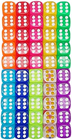 50 Опаковки, 6-граждани на трети страни на Играта Кубчета, 16 мм Акрил Кубчета за Настолни игри и преподаване на математиката, 10 Цвята