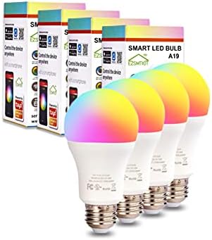 Интелигентни електрически Крушки, EZSMTIOT E26 9W 800lm, Wi-Fi Led лампа A19 RGB, с Променящ се Цвят, с регулируема яркост, Съвместима