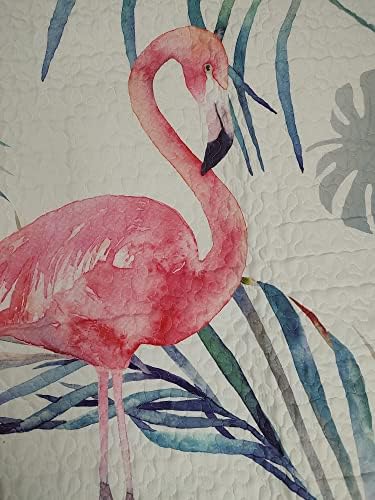 Комплект спално бельо DeLeon Collections Coastal Living Розов Flamingo & Aqua Palms Quilt / Размер: Одеяло на Queen + 2 стандартни