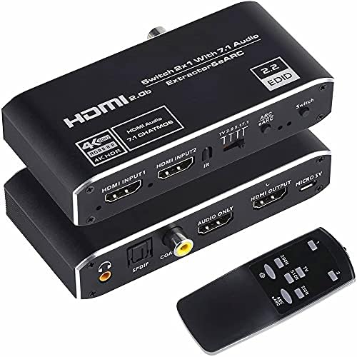 Аудиовыключатель 4K, HDMI Switcher с ARC, 3 порта 2 в 1, включете HDMI 2.0 с IR дистанционно управление, Оптични Toslink за Apple TV PS4/PS5, RGB 8:8:8, Ycbcr 4:4:4
