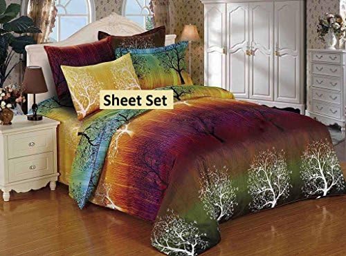 Комплект спално бельо Swanson Rainbow Tree от Полиестер: Чаршаф хипита, Плосък чаршаф и Две калъфки за възглавници в тон (King)