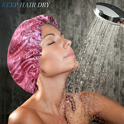 Шапка за душ Fishent, Регулируеми Шапки за душ от 4 Опаковки за жени, Стилни Двуслойни Непромокаеми Шапки за душ, за Многократна употреба Шапки за коса PEVA за жени, Подход
