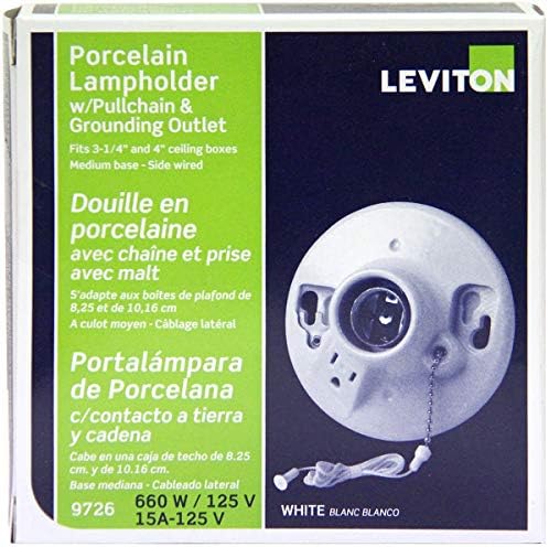 Leviton 9726-C Пълномаслено планина за контакти от глазурованного порцелан, държач за крушка с нажежаема жичка, тянущая верига, най-горния тел, бял