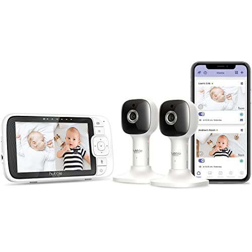 Свързан Хабблом Детски Pal Cloud Twin Smart Connected, има бебе монитор с поддръжка на Wi-Fi и 5-инчов цветен екран с висока разделителна способност за гледане на родителски блок, 2 ?