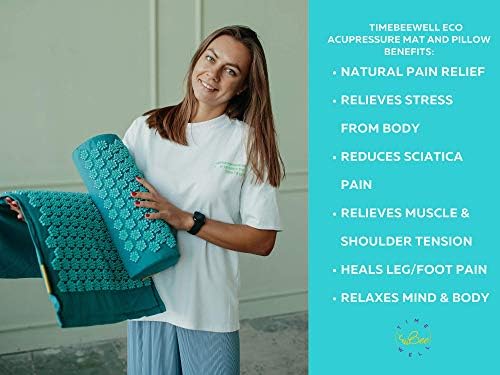 TimeBeeWell Екологично чисто средство за облекчаване на болки в гърба и шията - Комплект постелки и възглавници за точков масаж - намалява стреса, болки в гърба, шията и с?