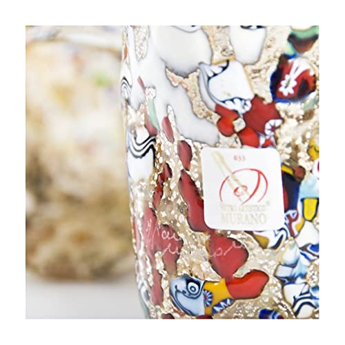 Муранское Стъкло, Комплект от Шест Цветни Чаши със Сребърни Листа, Чаши от ръчно изработени Изделия от Бластване Стъкло, YourMurano