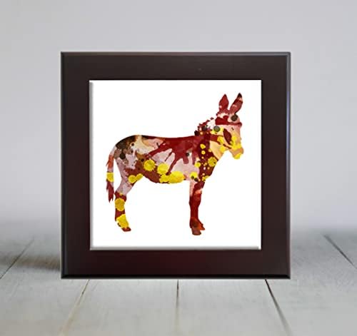 Декоративна плочка с изображение на червено магаре, абстрактна акварел (6 X 6 в рамка)