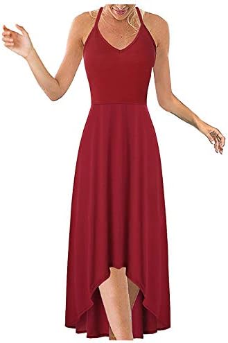 Женствена рокля в големи размери, сарафан в стил мозайка с флорални принтом, оглавник на врата, без ръкави, с високо ниско подолом, ежедневни дълги рокли миди (CRed, 2XL)