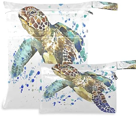 HUXINO Водоустойчив Мокри и Сухи Чанти Ocean Sea Turtle Art, Детски Тъканни Чанти за памперси, Органайзер, Торби за Многократна употреба, Чанта с 2 джоба с цип, Плажна Пътна Тури?