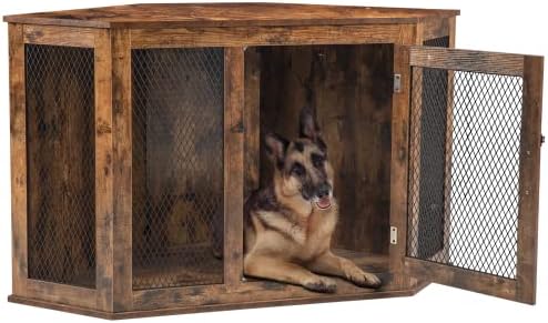Мебели за кучешки кутия PRETZI Corner, 44/52-инчов Дървена Масичка за Кучешки Развъдник с мрежа от Началната Клетка за кучета, Къщичка