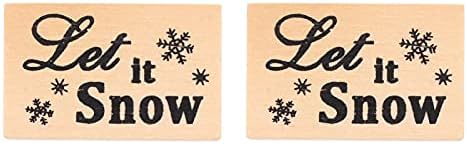 NUOBESTY 2 бр. Коледни Дървени Печати Коледа LET IT Snow Коледен Празничен Печат Дървена Гумен Печат за Направата на Картичка Scrapbooking