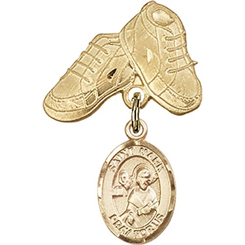 Детски иконата със златен пълнеж, Талисман на Свети Марко-Евангелист и игла за детски сапожек размер 1 X 5/8 инча