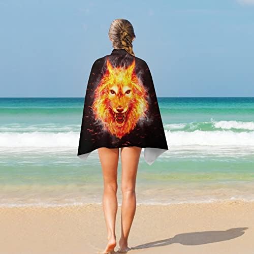 Плажни Кърпи с Огнени Вълк за Пътуване, Быстросохнущее Кърпа за Плувци, Плажни Кърпи със Защита от Пясък за Жени и Мъже