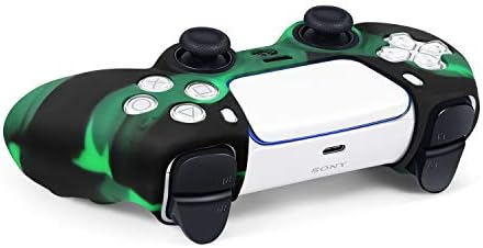 Калъф за контролера TNP за PS5 Silicone Controller Skin Dualsense Cover + 8 Pro Thumb Grips Набор от Аксесоари за кожи Sony Playstation 5 Тъмно Зелен цвят, с Ергономична Текстурирана ръкохватка