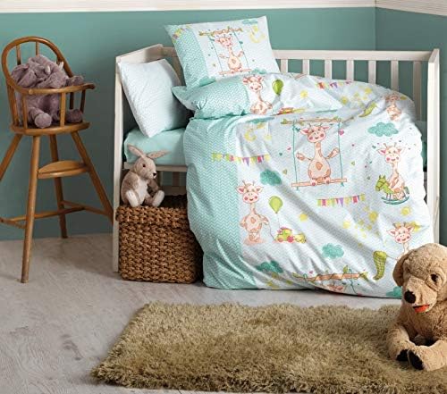 Комплект спално бельо за детската стая с изображение на животни и Жираф от памук, Спално Бельо, детски креватчета за Малките