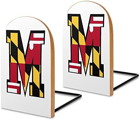 Maryland Flag M Книгата завършва за Рафтове Дървени Поставки за книги Титуляр за Тежки книги Разделител Модерен Декоративен 1 Чифт
