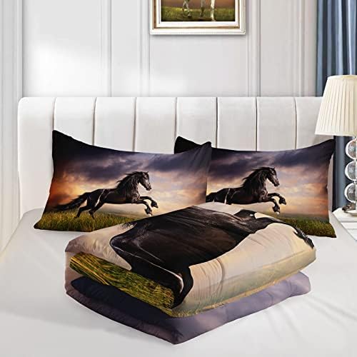 Комплект пуховых одеяла BSNTHO Horse в реален размер, Комплект спално бельо с Дивите Животни от 3 теми, Одеало с възглавници за