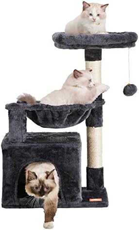 Heybly Cat Tree Котешка кула за Домашни Котки Мулти-Мебели за Котки Етажната собственост с Купата за Хранене и Когтеточкой