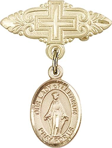 Детски икона Jewels Мания за талисман на Дева мария Ливан и игла за икона с Кръст | Детски иконата със златен пълнеж с амулет Дева