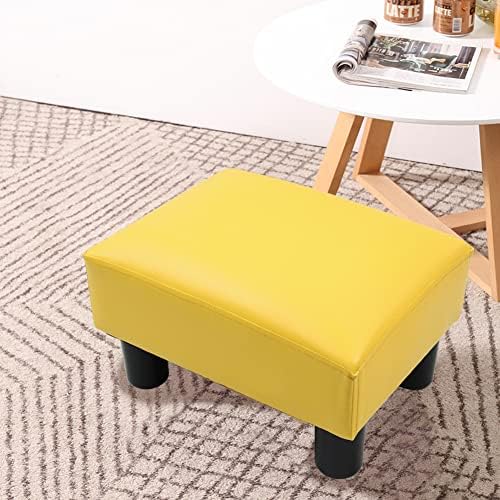 Табуретка KKTONER от изкуствена кожа, модерен стол с правоъгълно седалка, скамеечка за краката (жълт)