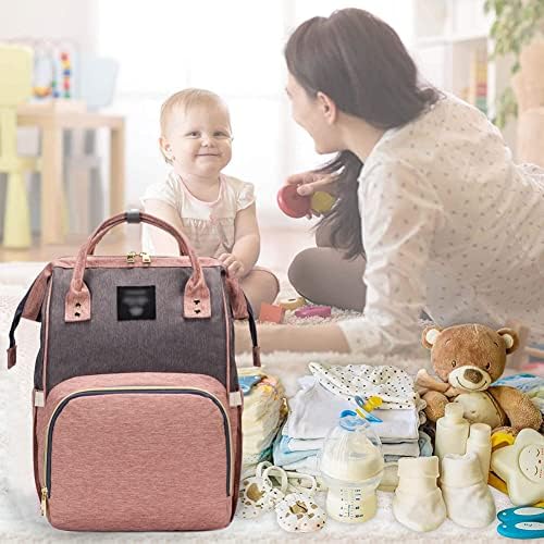 Чанта-раница Limhoo за Памперси за жени /Мъже, Голям Платно Раница за Памперси на Раменете, Пътни чанти, за да се грижи за детето (Розово-сива)