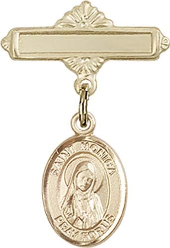 Детски икона Jewels Мания с чар Свети Моника и полирани игла за бейджа | Детски икона от 14-каратово злато с чар Свети Моника и