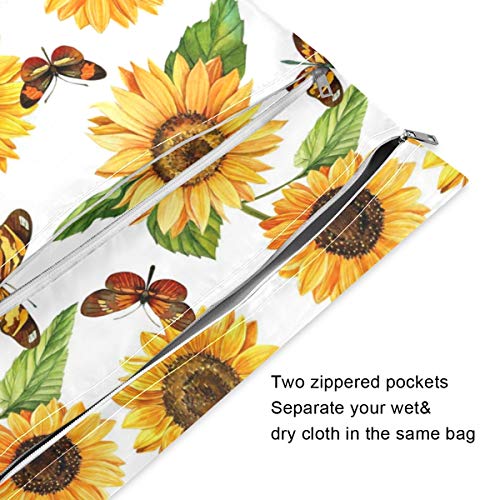 KEEPREAL акварели слънчогледи и пеперуди, 2 бр. непромокаеми мокри чанти за памперси, мокри торби с голям капацитет, пера, многократно