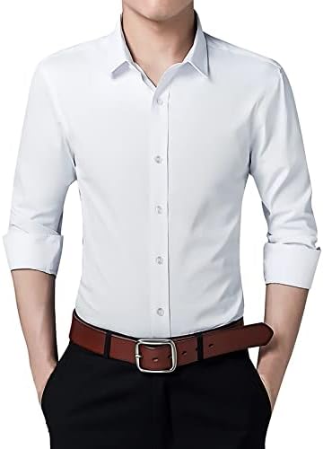 XZHDD Бизнес Ежедневни Ризи за мъже, с Дълъг ръкав, Копчета, Панталони с отложным яка, Официални Ризи, Блузи