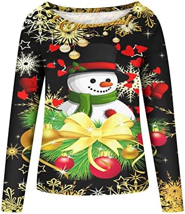 Дамски Коледа Риза с Дълъг Ръкав, Блузи с Принтом Дядо Коледа и Снежен човек, елегантно облечен Ежедневни Тениска С Кръгло деколте,