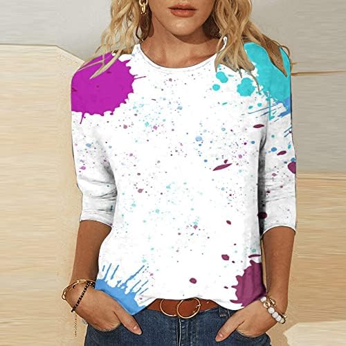 Блузи за момичета, Блузи с Цветен Модел във формата на Цвете блок, 3/4 Ръкав, Деколте Лодка, Есенно-Годишни Върхове 2023, Дрехи