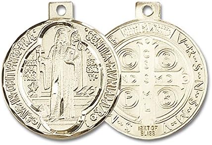 Бижута Bonyak със Златен Пълнеж Медальон на Свети Бенедикт 1 x 7/8 инча с Тежка Бордюрной на Веригата