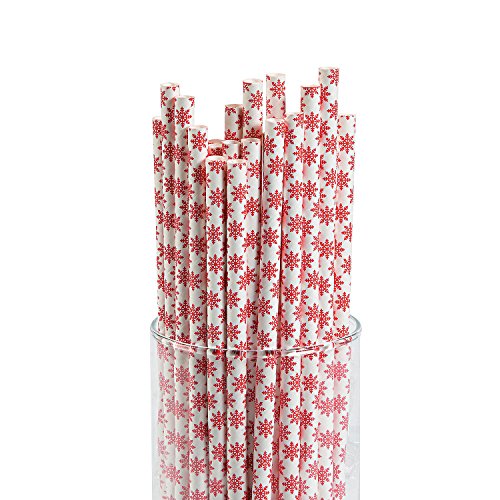 Хартиени сламки - Биоразградими за Еднократна употреба пластмасови Декоративни сламки за партита (24 броя, Червена Снежинка)