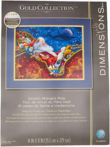 Коледен комплект за бродерия на кръстат бод Dimensions Gold Collection Полночная пътуването на дядо коледа, 18 теми тъмно синьо