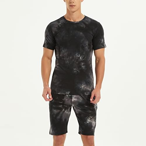 UBST Мъжки спортни комплекти дрехи от 2 теми, летни тениски с принтом Тай-боя, прилепнали къси панталони, Комплект спортни тренировъчни