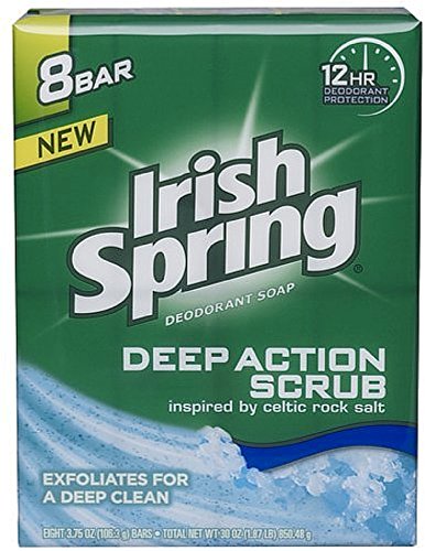 Сапун за баня с дезодорант Irish Spring, Ексфолиант с дълбоко действие, с Скребущими топки, по 3,75 грама всеки, опаковки от 3 барове