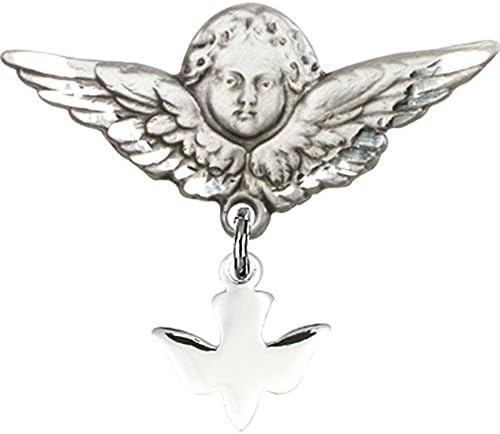Иконата на бебето от сребро с талисман на Светия Дух и символ-Ангел с крила, 1x1 1/8 инча
