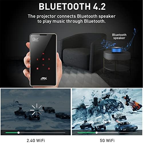 SDFGH Проектор Мини Bluetooth, WiFi, Android 9,0 Батерия 4000 mah, поддръжка на 4K Miracast Airplay Мобилен Проектор, видео проектор