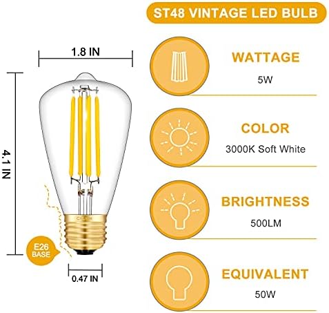 CRLight 5 W Led крушка на Едисон, което е равно на 50 W 500ЛМ, 3000К Мека Бяла Средна База E26, Миниатюрни led крушки с нажежаема