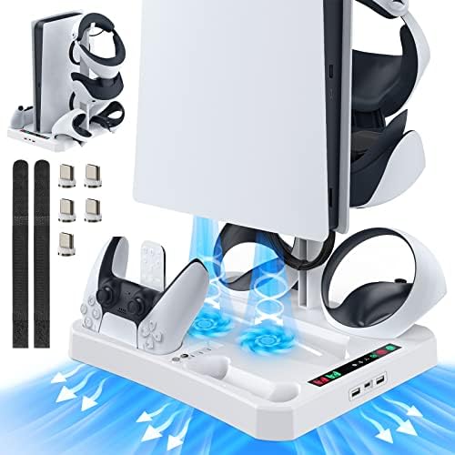 Зарядно устройство MoKo за Playstation VR2, док-станция за зареждане на контролера PS VR2, [5, 1] Поставка за PS5 VR2 с охлаждащ