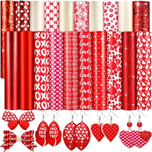 20 Листа Кърпи, Изкуствена кожа в Деня на Св. Валентин, Чаршаф от Изкуствена кожа с Шарките на Любовта под формата на Червено Сърце