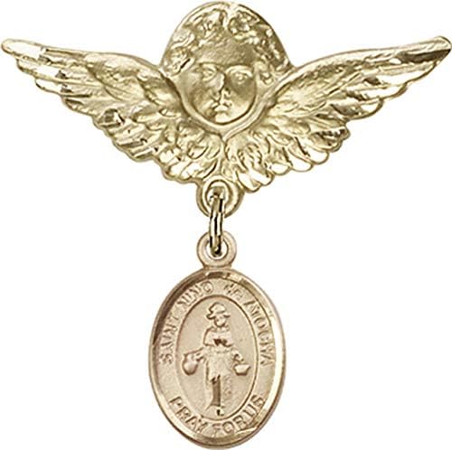 Детски икона Jewels Мания за талисман на Света Нино де Аточа и пин Ангел с крила | Детски икона от 14-каратово злато с талисман