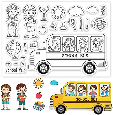 Училищен автобус GLOBLAND, Прозрачни Силиконови Печати, Слънчеви Книги, различни Облак, Прозрачни Печати за Празнични Поздравителни