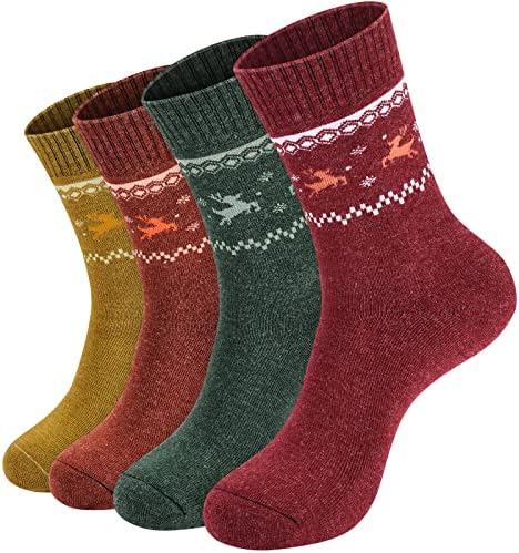 NinetoFiveLife Опаковка от 4 Зимни Топли Дебели вълнени чорапи, Дамски чорапи, Туристически Чорапи, за отдих на открито, Женски