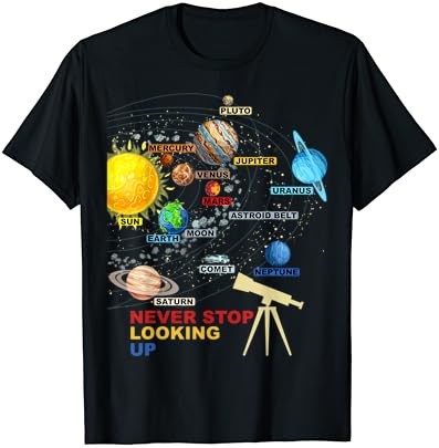 Планетите в Слънчевата система - Никога Не Переставай Погледнете Нагоре - Тениска с Астрономията