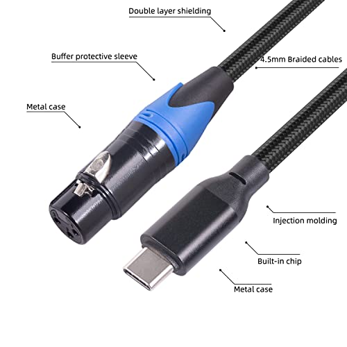Микрофон кабел REXUS C USB Male to XLR Female 16 фута, Стерео аудио кабел XLR Type-C, Свързващ Кабел-конвертор, Аудиоадаптер P &