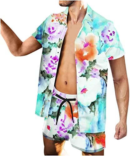 Мъжки Ризи с цветен Модел, Панталони, Комплект от 2 теми, Хавайски Празник, ден за ден Жилетка С Къс Ръкав И Ревери, Блуза, Блузи,