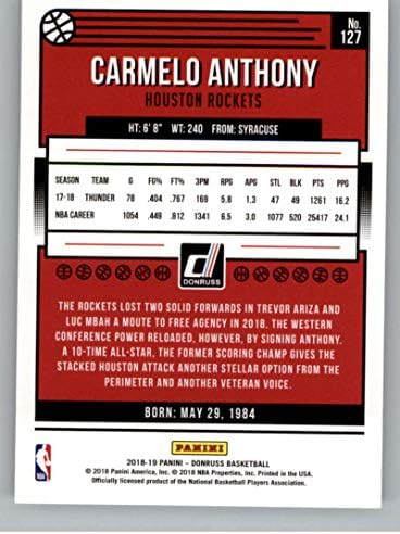 2018-19 Donruss 127 Кармело Антъни Хюстън Рокетс Баскетболно Търговска картичка НБА